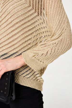 Gold | Sparkly Sheer Mesh 3/4 Sleeve Top