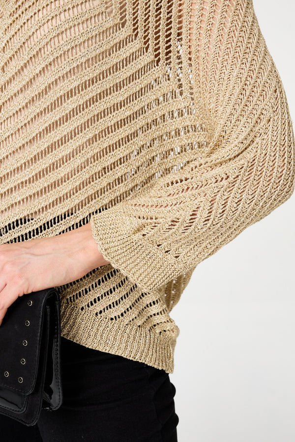 Gold | Sparkly Sheer Mesh 3/4 Sleeve Top