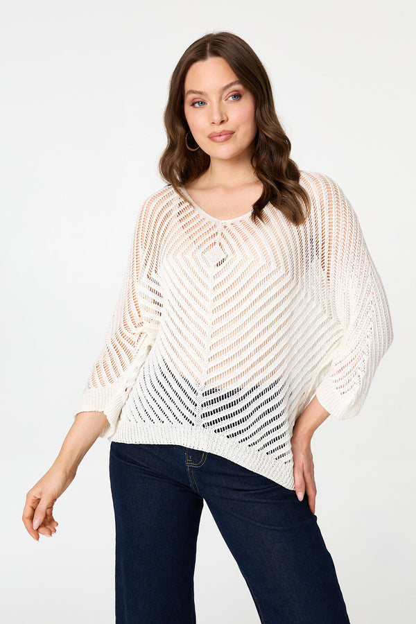 White | Sparkly Sheer Mesh 3/4 Sleeve Top : Model is 5'9"/175 cm and wears UK8/EU36/US4/AUS8