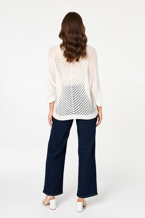 White | Sparkly Sheer Mesh 3/4 Sleeve Top