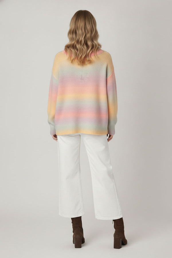 Yellow | Striped Drop Shoulder V-Neck Jumper