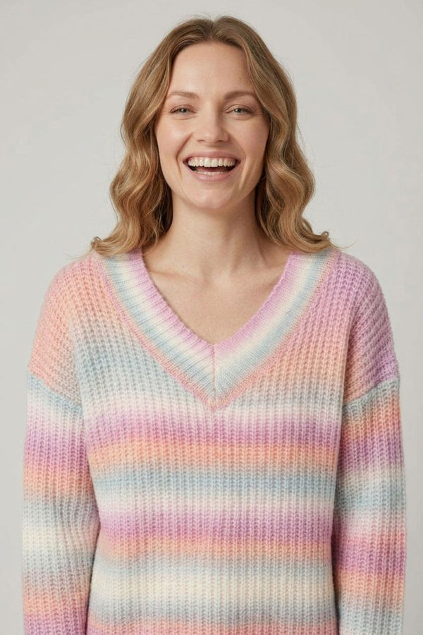 Purple | Striped Relaxed Drop Shoulder Jumper
