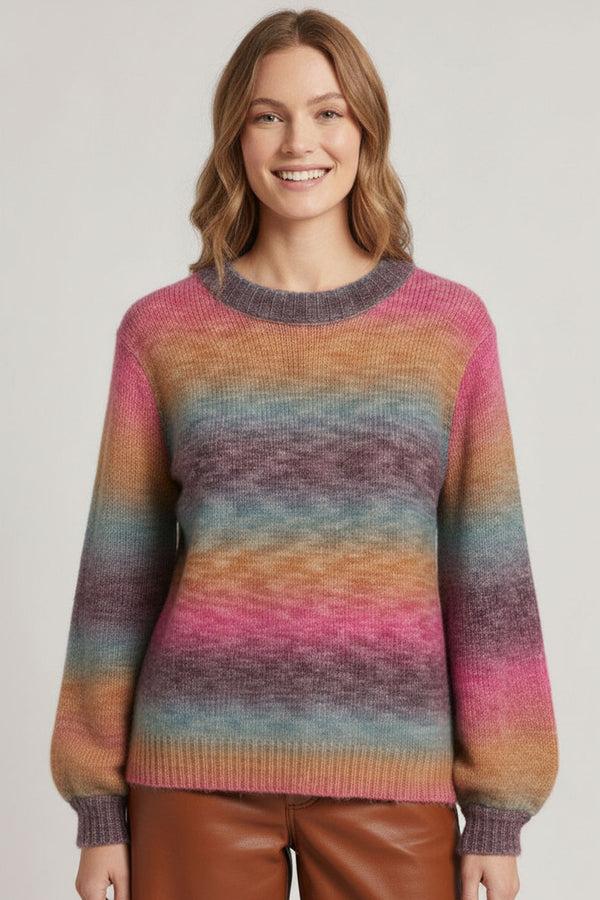 Pink | Striped Textured Relaxed Jumper