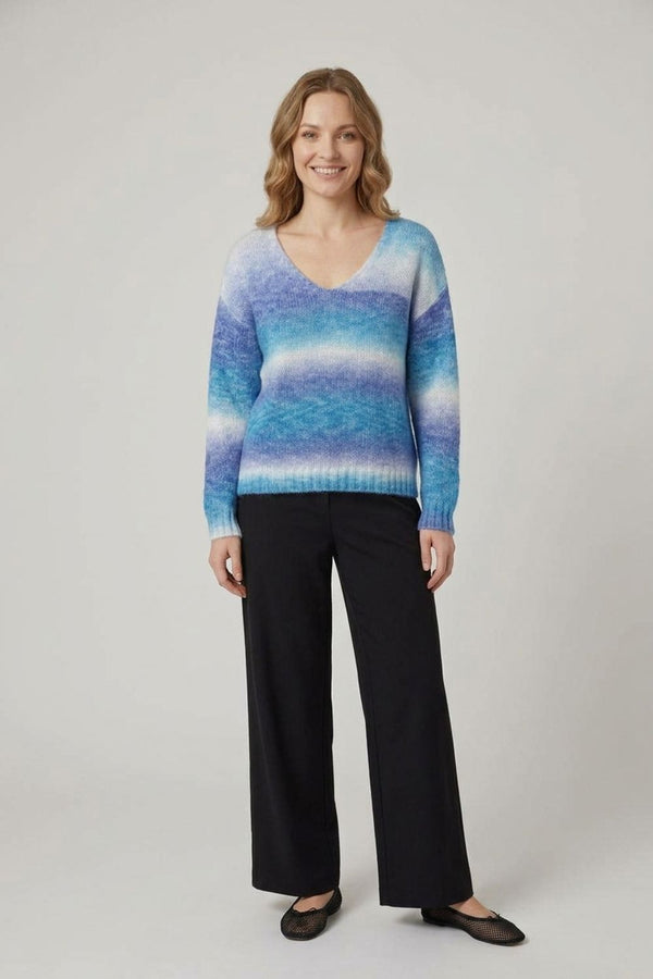 Blue | Rainbow Print Drop Shoulder Slim Jumper