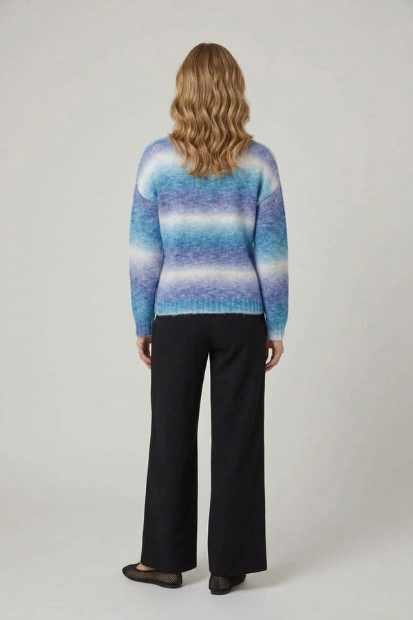 Blue | Rainbow Print Drop Shoulder Slim Jumper