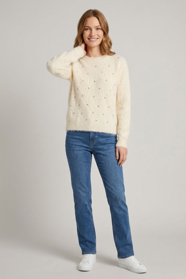 Cream | Pearl Embellished Soft Texture Jumper