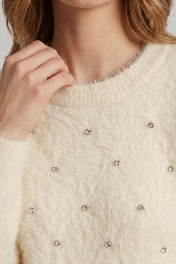 Cream | Pearl Embellished Soft Texture Jumper