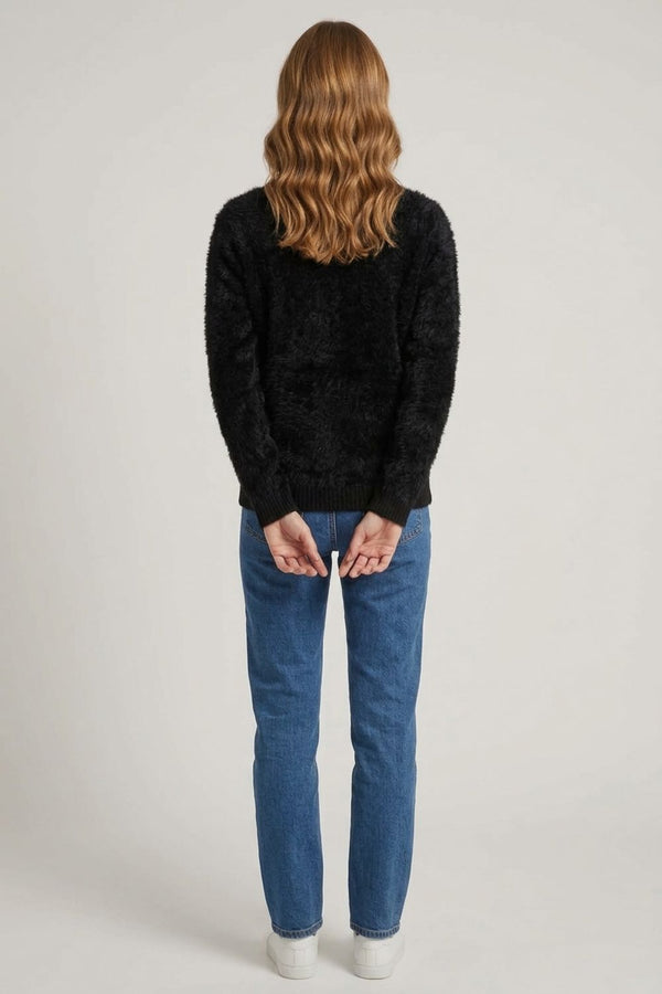 Black | Pearl Embellished Soft Textured Jumper