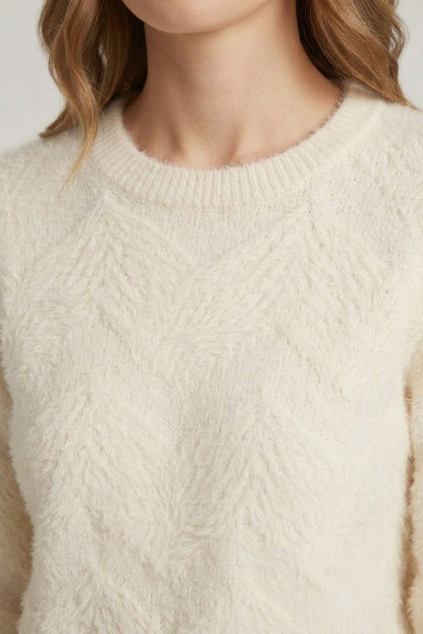 Cream | Soft Chevron Textured Jumper