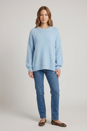Blue | Soft Textured Long Sleeve Jumper : Model is 5'6