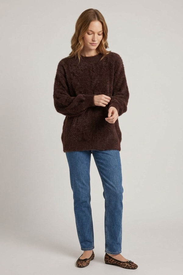 Brown | Soft Textured Long Sleeve Jumper
