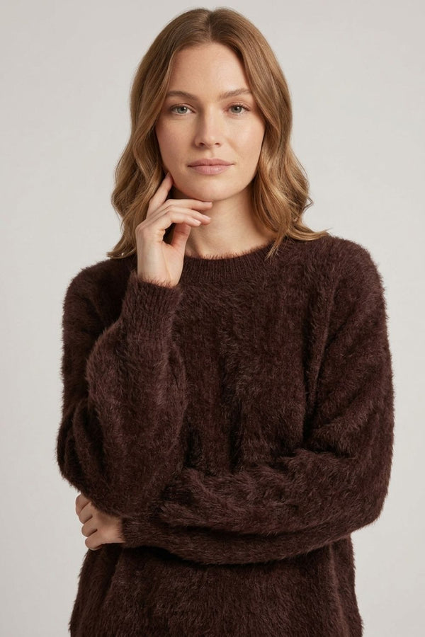 Brown | Soft Textured Long Sleeve Jumper
