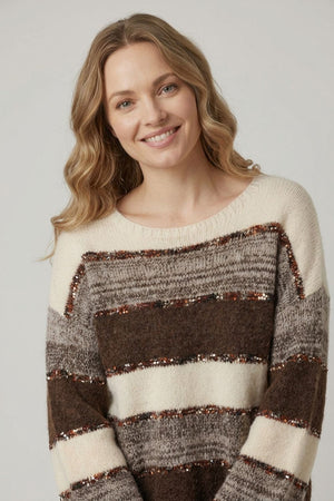 Brown | Striped Texture Drop Shoulder Jumper