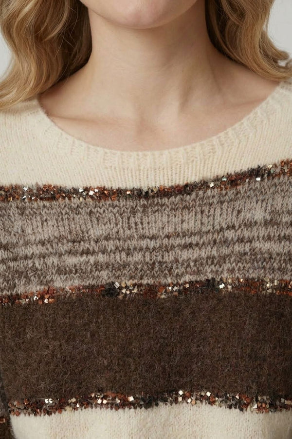 Brown | Striped Texture Drop Shoulder Jumper
