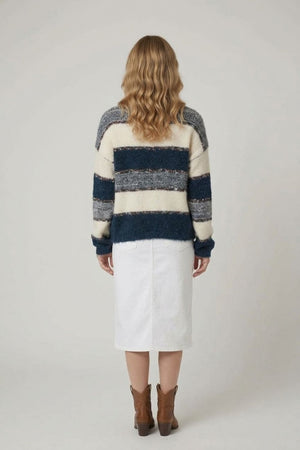 Navy | Striped Texture Drop Shoulder Jumper