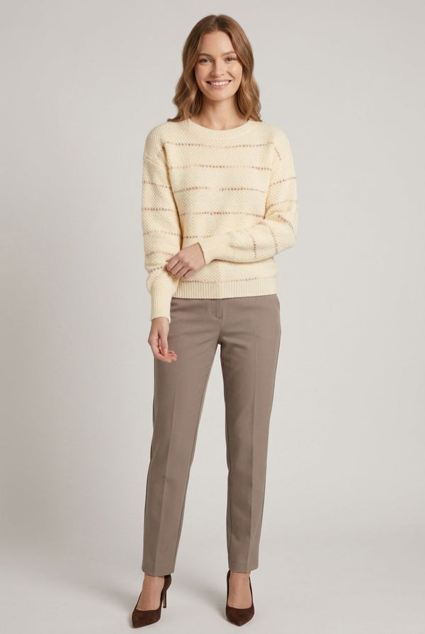 Cream | Striped Textured Drop Shoulder Jumper
