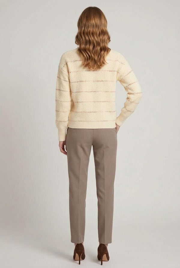 Cream | Striped Textured Drop Shoulder Jumper