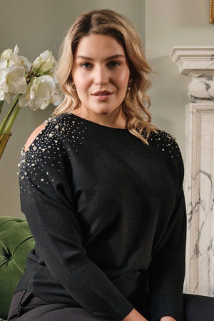 Black | Embellished Cold Shoulder Top