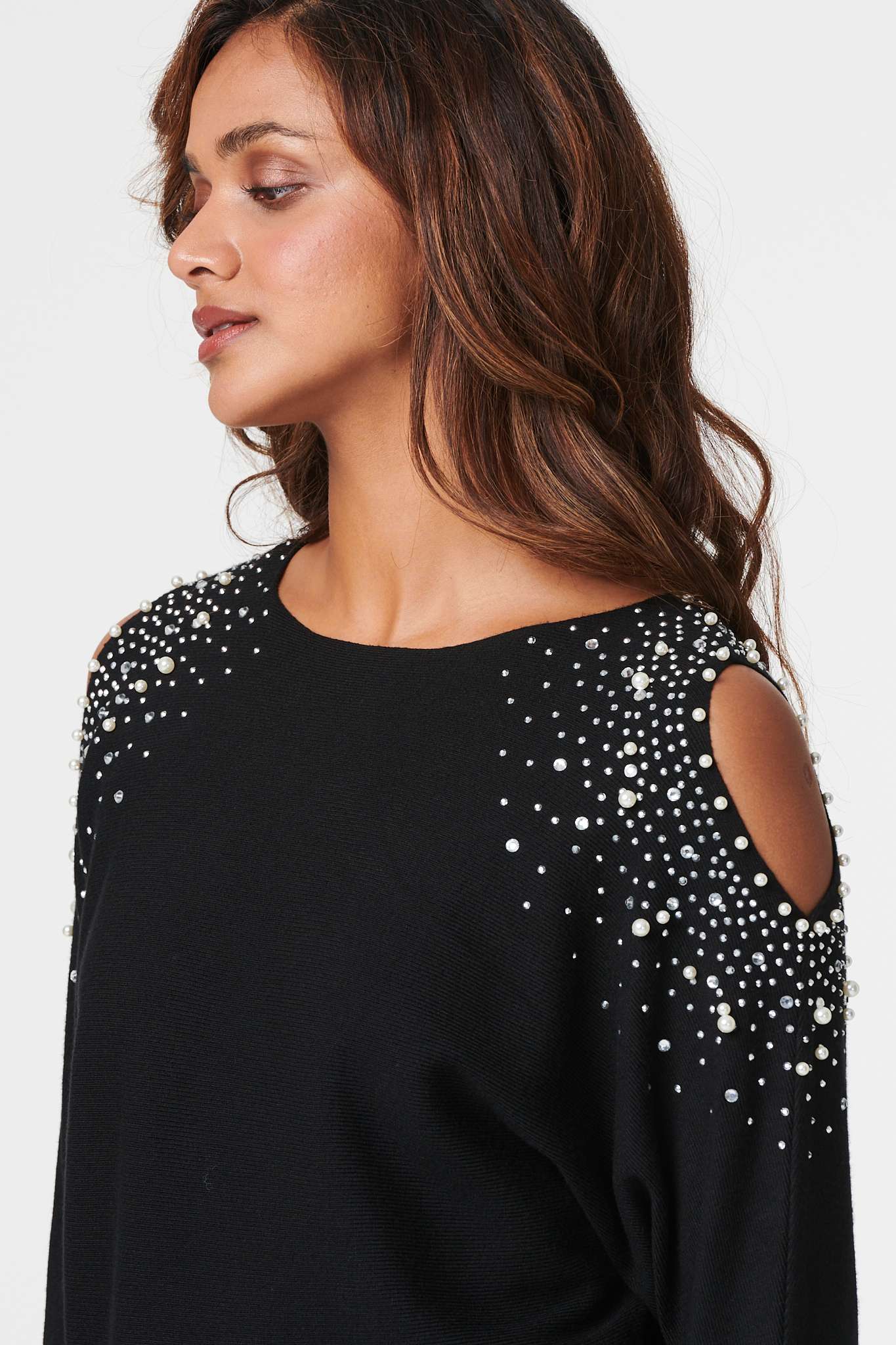 Black | Embellished Cold Shoulder Top
