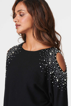 Black | Embellished Cold Shoulder Top