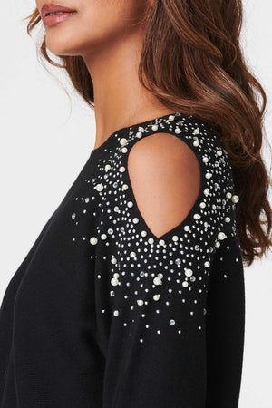 Black | Embellished Cold Shoulder Top