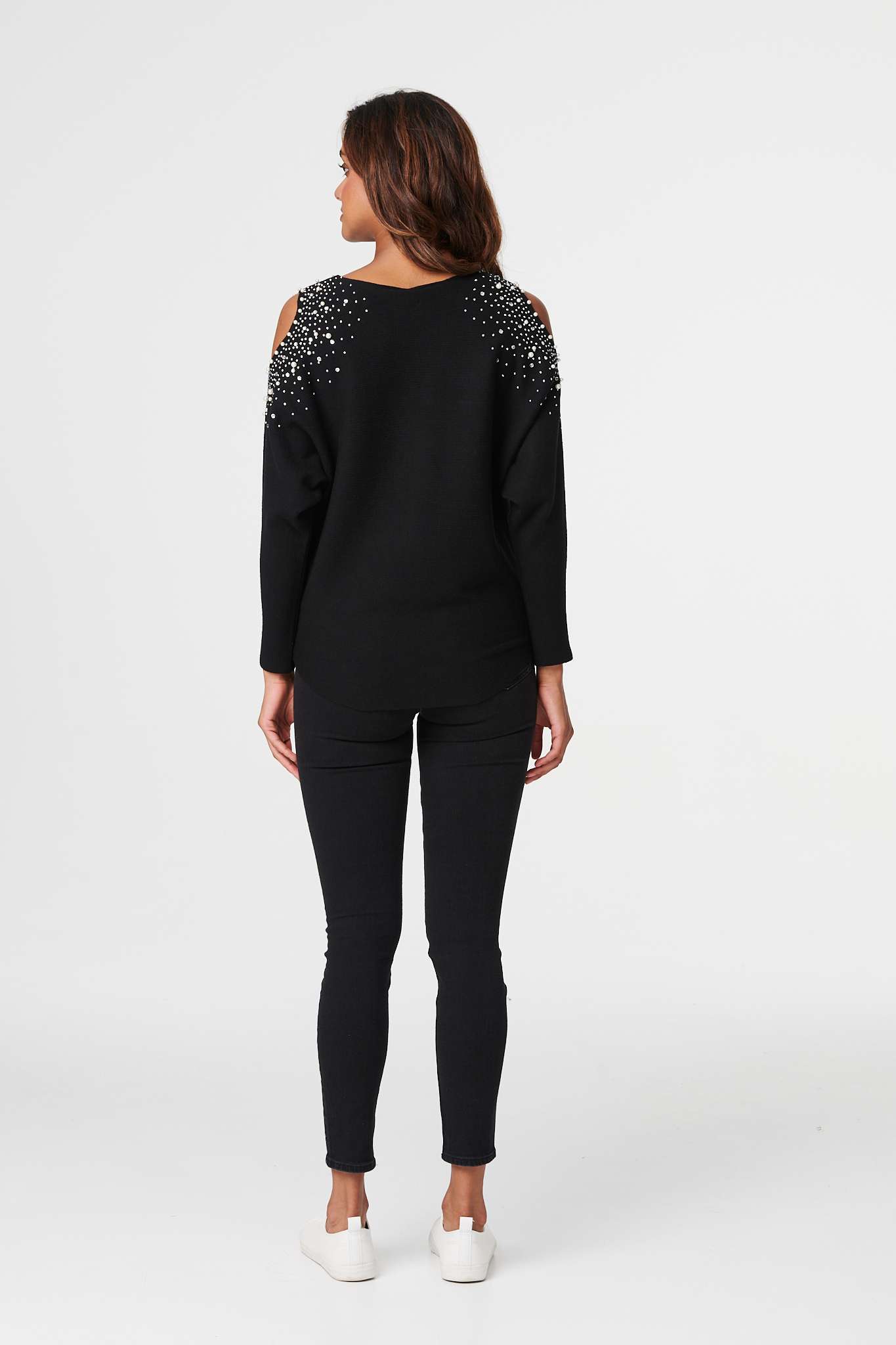 Black | Embellished Cold Shoulder Top