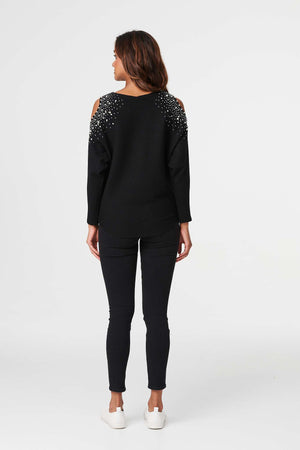 Black | Embellished Cold Shoulder Top