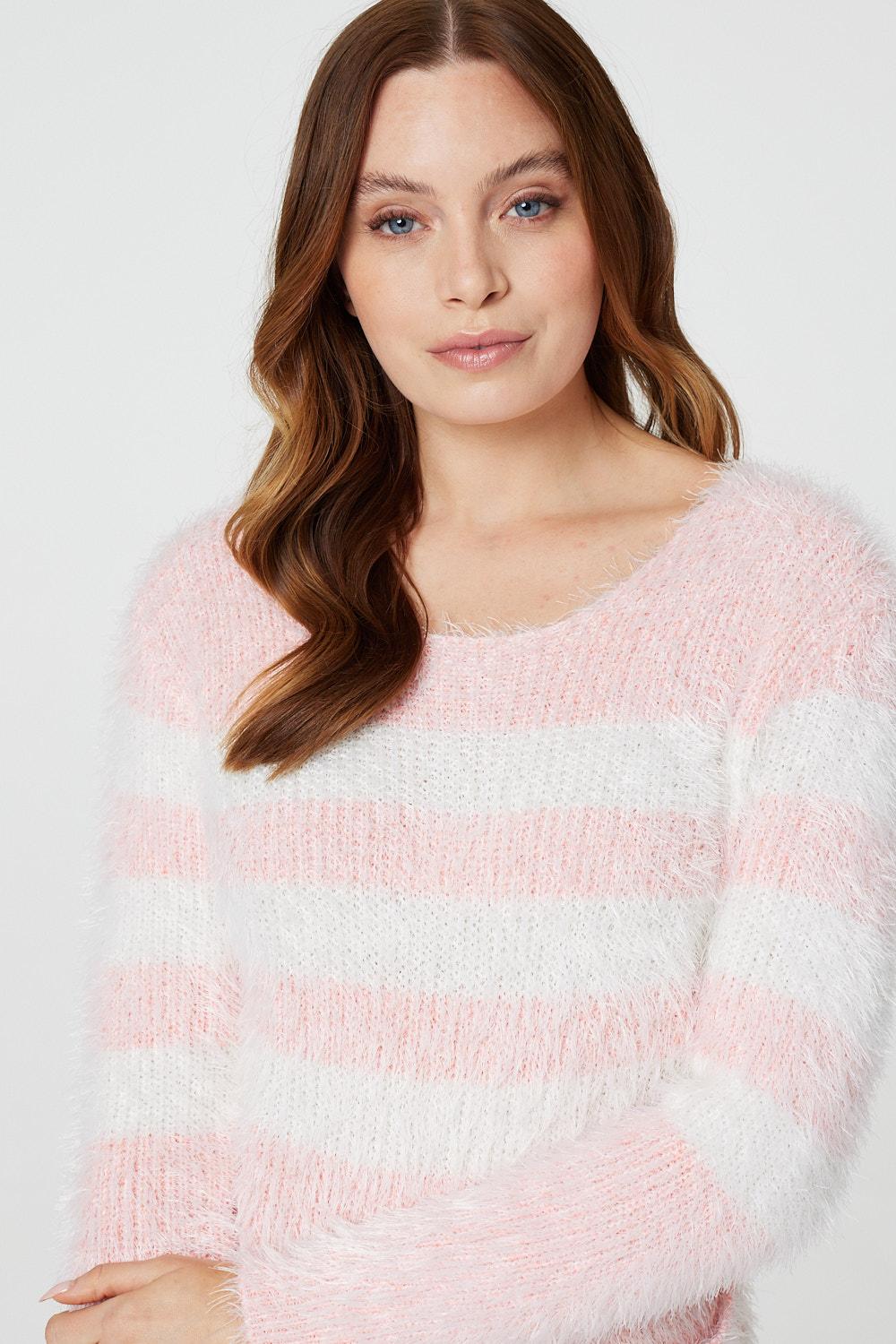 Pink | Striped Pocket Front Knit Jumper