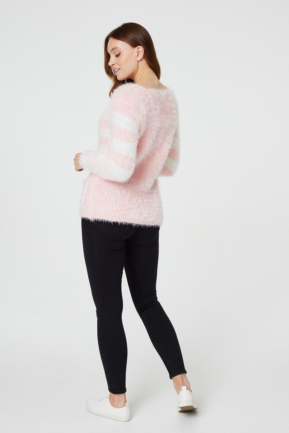 Pink | Striped Pocket Front Knit Jumper
