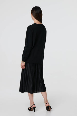 Black | Embellished Neck Relaxed Jumper
