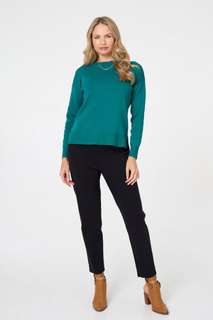 Green | Long Sleeve Split Hem Slim Jumper
