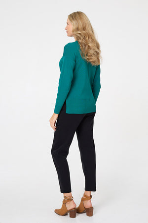 Green | Long Sleeve Split Hem Slim Jumper
