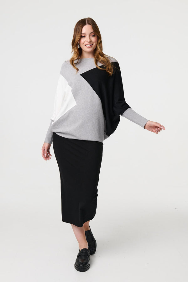 Grey | Colour Block Oversized Batwing Jumper
