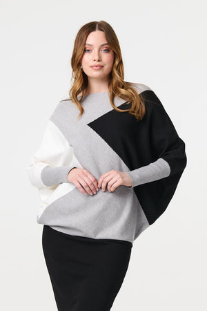 Grey | Colour Block Oversized Batwing Jumper
