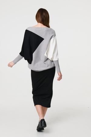 Grey | Colour Block Oversized Batwing Jumper
