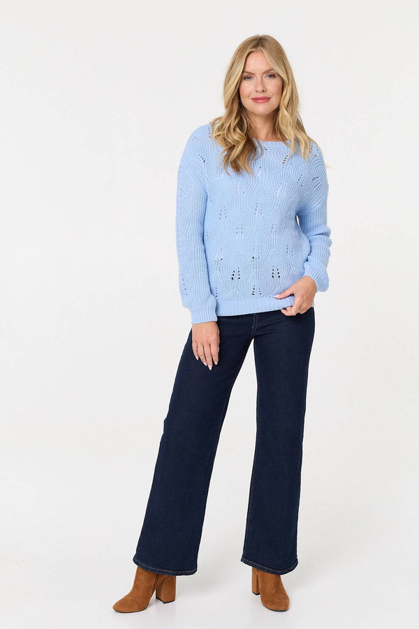 Light Blue | Textured Knit Relaxed Long Sleeve Jumper
