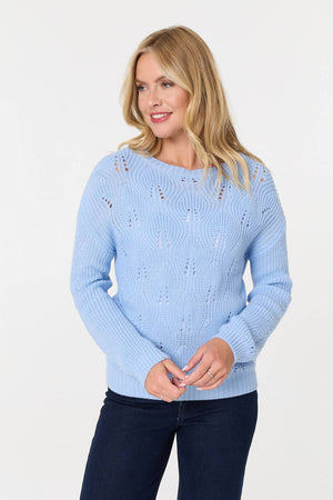 Light Blue | Textured Knit Relaxed Long Sleeve Jumper : Model is 5'10