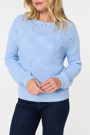 Light Blue | Textured Knit Relaxed Long Sleeve Jumper
