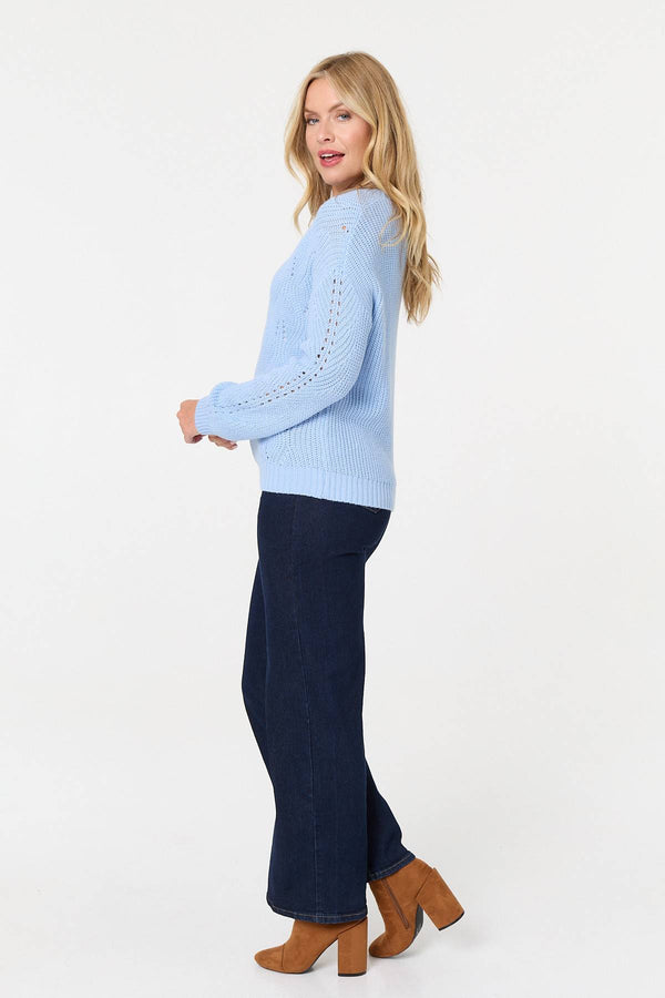 Light Blue | Textured Knit Relaxed Long Sleeve Jumper
