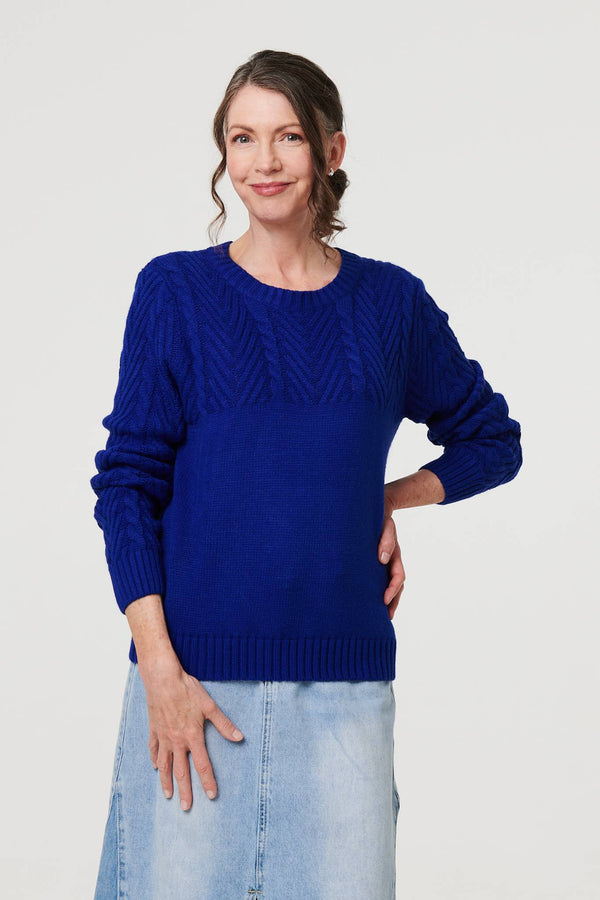Blue | Textured Long Sleeve Jumper
