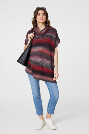 Red | Striped Cowl Neck Oversized Knit Top : Model is 5'9