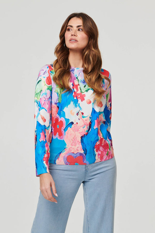 Blue | Abstract Long Sleeve Slim Jumper