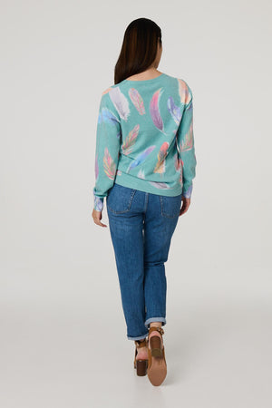 Sage | Feather Print Diamante Detail Jumper
