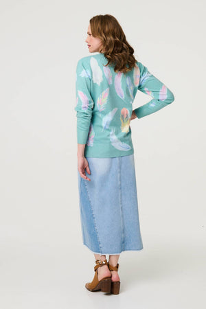 Sage | Feather Print Diamante Detail Jumper