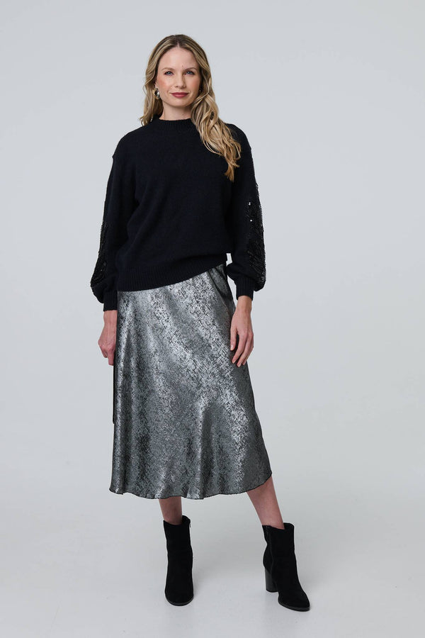 Black | Sequin Embellished Relaxed Jumper
