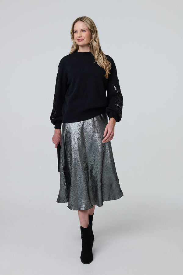 Black | Sequin Embellished Relaxed Jumper
