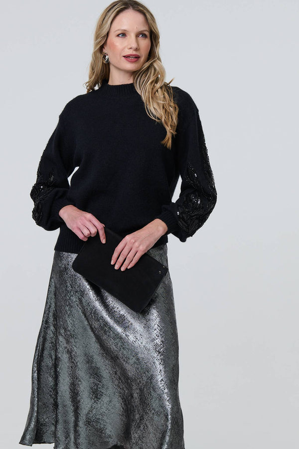 Black | Sequin Embellished Relaxed Jumper
