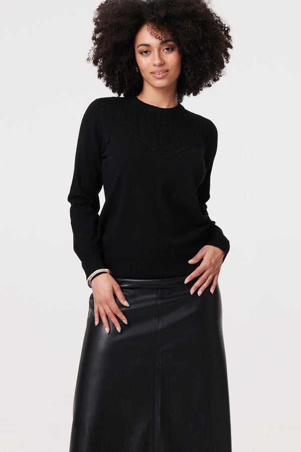Black | Textured Knit Slim Fit Jumper
