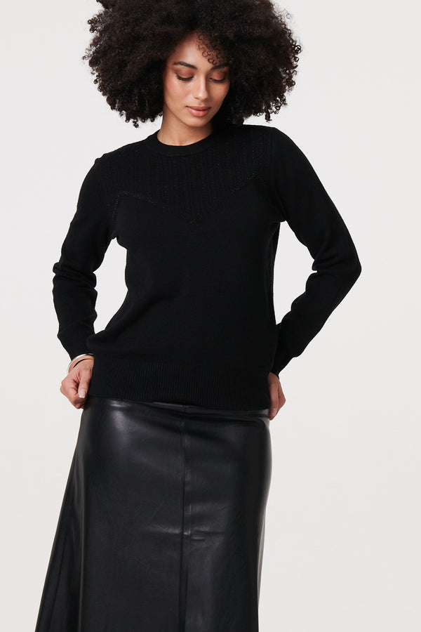 Black | Textured Knit Slim Fit Jumper
