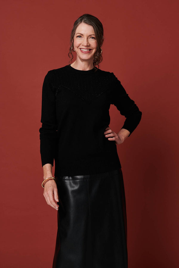 Black | Textured Knit Slim Fit Jumper
